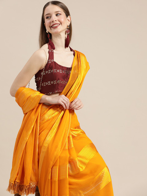 

Tikhi Imli Mustard Yellow Striped Saree