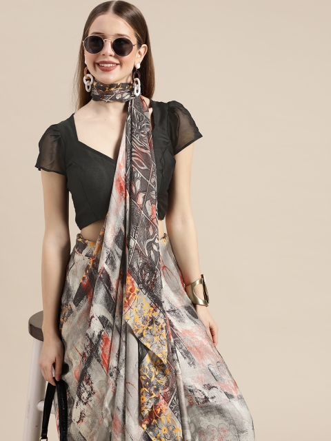 

Tikhi Imli Grey & Black Printed Saree