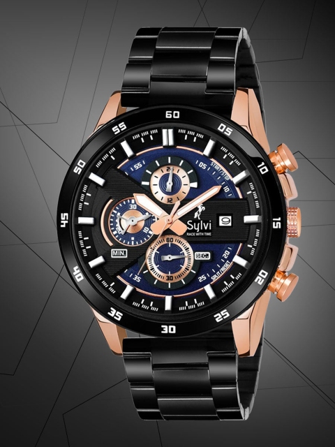

Sylvi Men Blue Dial & Bracelet Style Straps Analogue Watch 556-Chain-Black1