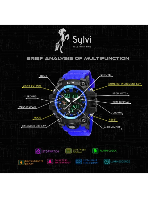 

Sylvi Men Black Dial & Straps Analogue and Digital Watch 1518-Blue1