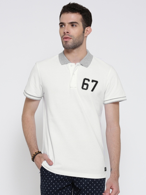 

BLEND Men White Solid Slim Polo Collar T-shirt