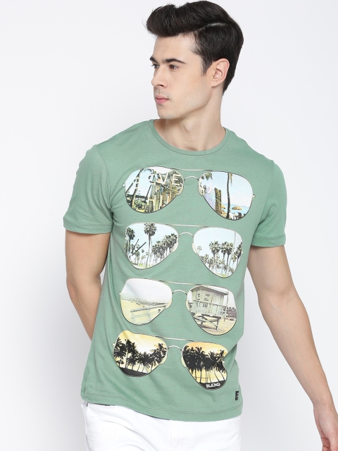 

BLEND Men Green Printed Slim Fit Round Neck T-shirt