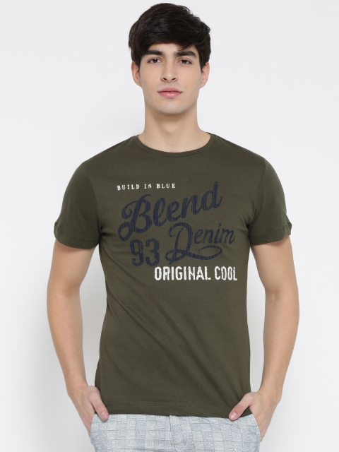 

BLEND Men Olive Green Printed Slim Fit Round Neck T-shirt