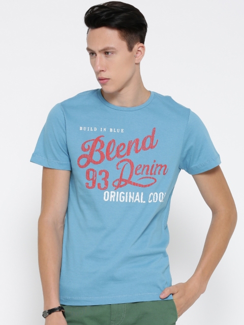 

BLEND Men Blue Printed Slim Round Neck T-shirt