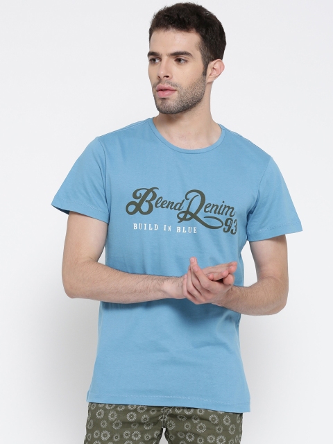 

BLEND Men Blue Printed Round Neck T-shirt