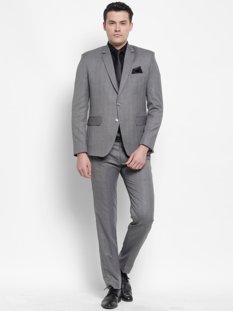

LUXURAZI Men Grey Solid Single-Breasted Slim-Fit 2-Piece Formal Suit