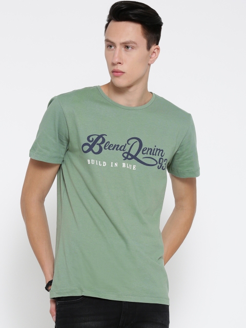 

BLEND Men Green Printed Round Neck T-shirt