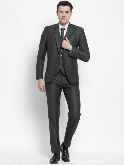 

LUXURAZI Men Green Solid Single-Breasted Slim Fit 3 Piece Formal Suit
