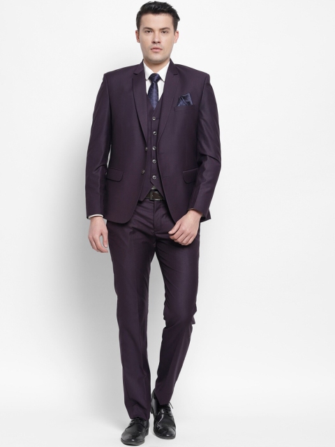 

LUXURAZI Men Purple Solid Single Breasted Slim-Fit Three-Piece Formal Power Suit