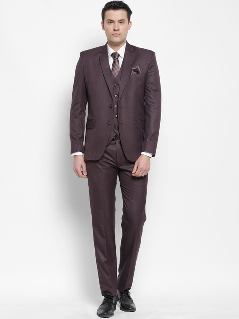 

LUXURAZI Men Burgundy 3 Piece Formal Suit