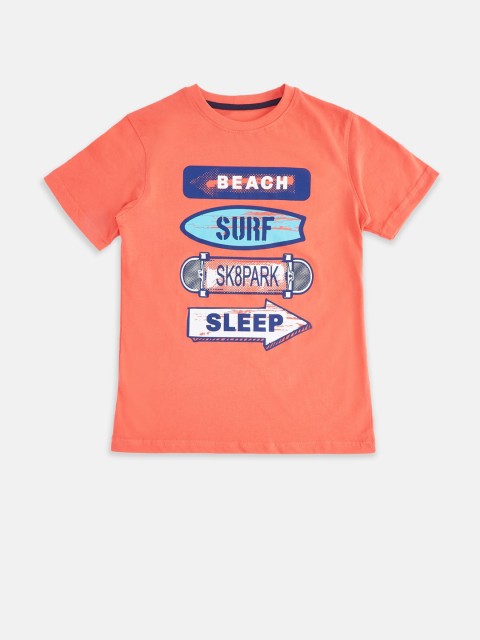 

Pantaloons Junior Boys Orange Typography Printed Pure Cotton T-shirt