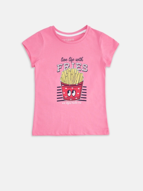

Pantaloons Junior Girls Pink & Yellow Printed Pure Cotton T-shirt