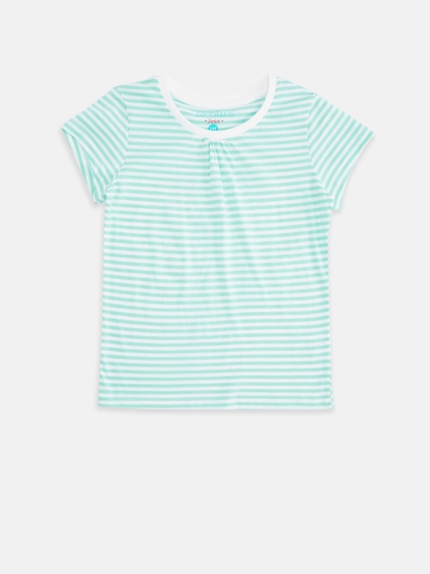 

Pantaloons Junior Girls Blue & White Striped Pure Cotton T-shirt