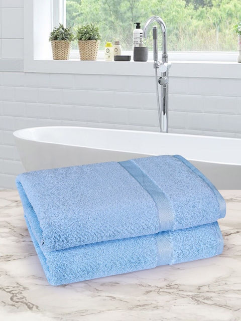 

ROMEE Set Of 2 Blue Solid 500 GSM Microfibre Bath Towels