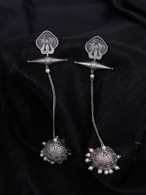

DIVA WALK Silver-Toned Contemporary Jhumkas Earrings