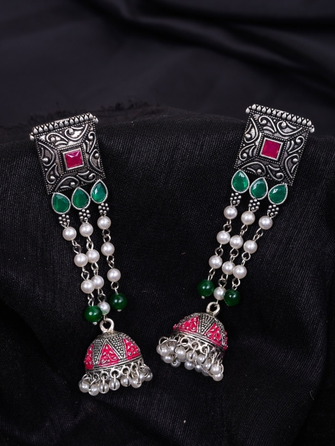 

DIVA WALK Silver-Toned Contemporary Jhumkas Earrings