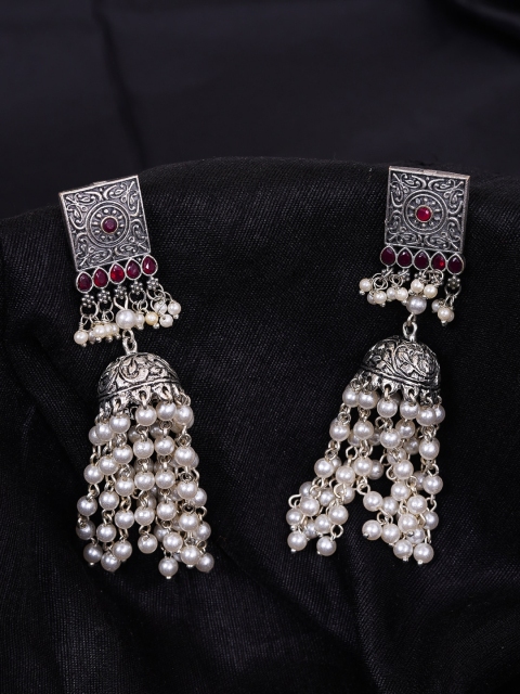 

DIVA WALK Silver-Toned Contemporary Jhumkas Earrings