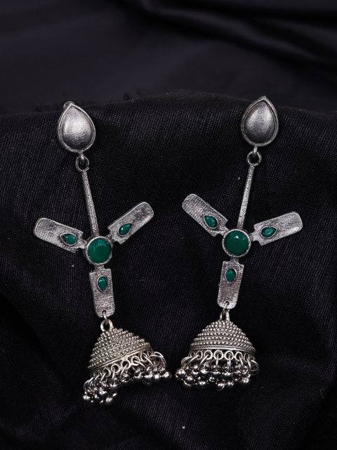 

DIVA WALK Silver-Toned Contemporary Jhumkas Earrings