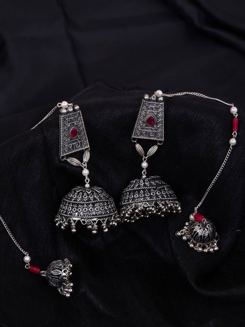 

DIVA WALK Silver-Toned Contemporary Jhumkas Earrings