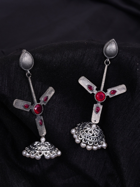 

DIVA WALK Silver-Toned Contemporary Jhumkas Earrings