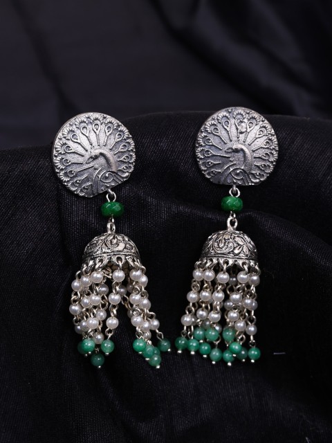 

DIVA WALK Silver-Toned Contemporary Jhumkas Earrings