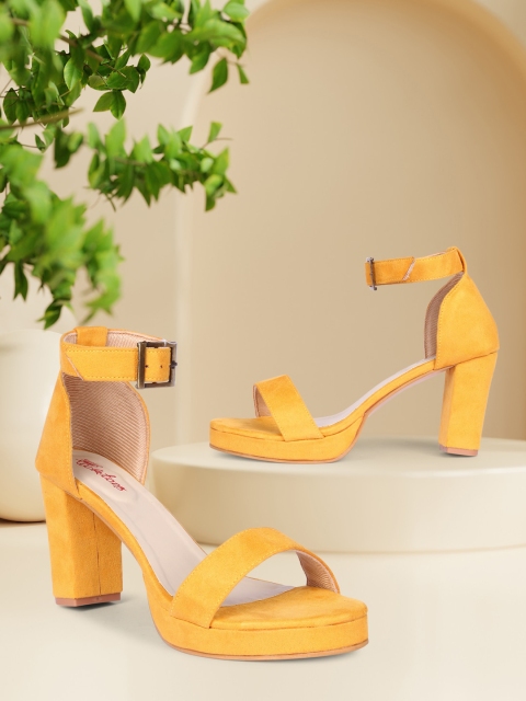 

Picktoes Yellow Colourblocked Platform Sandals with Buckles