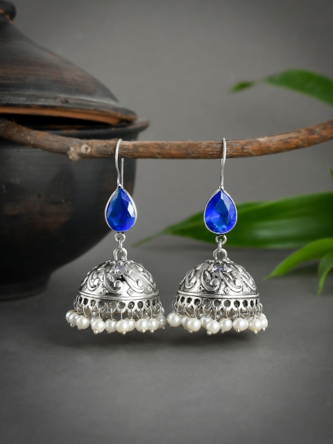 

Silvermerc Designs Silver-Toned Contemporary Jhumkas Earrings