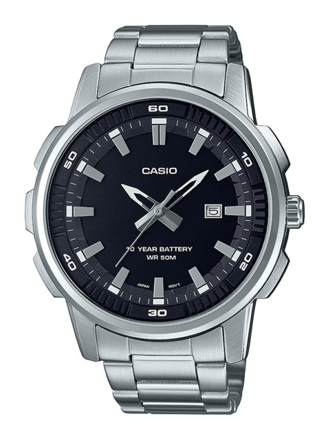 

CASIO Men Black Dial & Silver Toned Stainless Steel Bracelet Style Straps Analogue Watch A1967