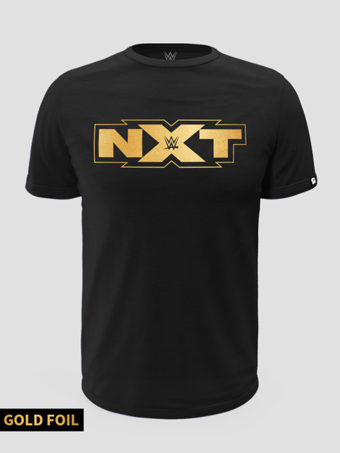 

The Souled Store Men Black & Golden Typography Foil Printed Cotton T-shirt