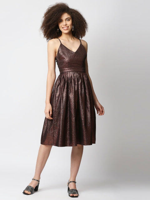 

aaliya Brown Shimmer Fit & Flare Dress