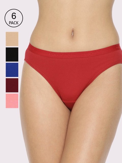 

LYRA Women Pack Of 6 Assorted Solid Pure Cotton Mid-Rise Bikini Briefs