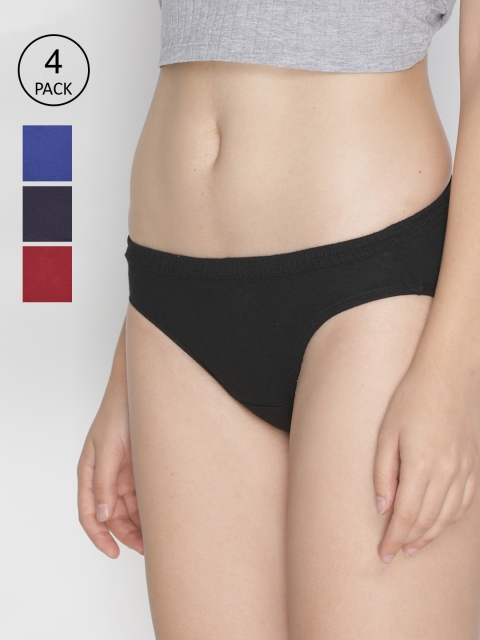 

LYRA Women Pack Of 4 Assorted Solid Pure Cotton Mid-Rise Bikini Briefs