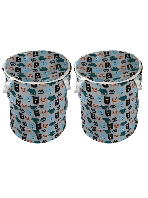 

OddCroft Set of 2 White & Blue Printed Foldable Laundry Baskets