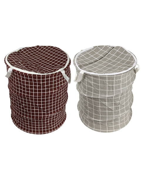 

OddCroft Set Of 2 Grey & Brown Checked Laundry Basket
