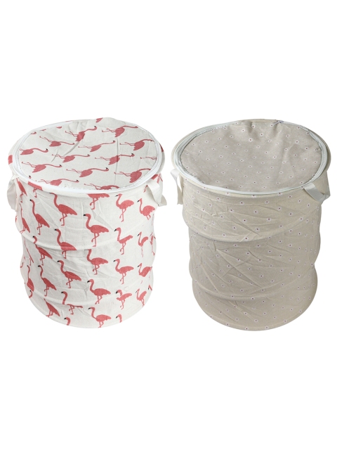 

OddCroft Set Of 2 Cream & Pink Printed Laundry Bag