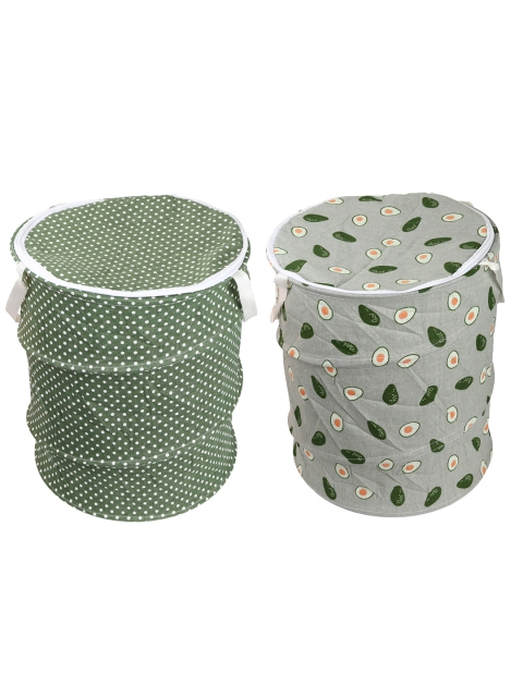 

OddCroft Set Of 2 Printed Laundry Basket, Green