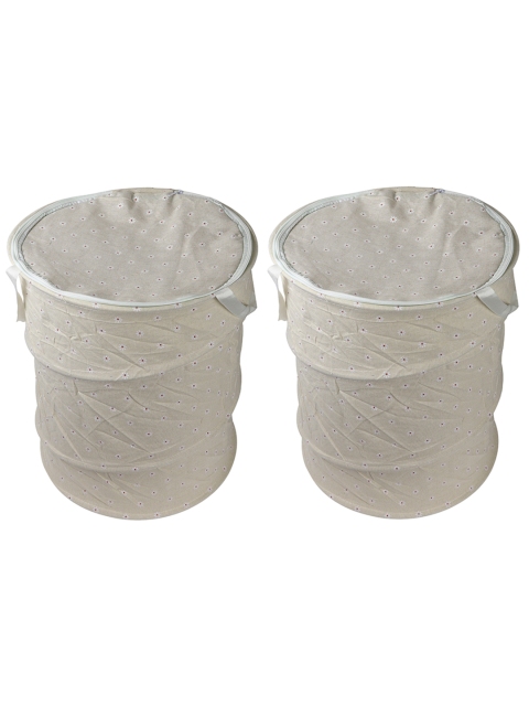 

OddCroft Set Of 2 Cream Printed Laundry Basket