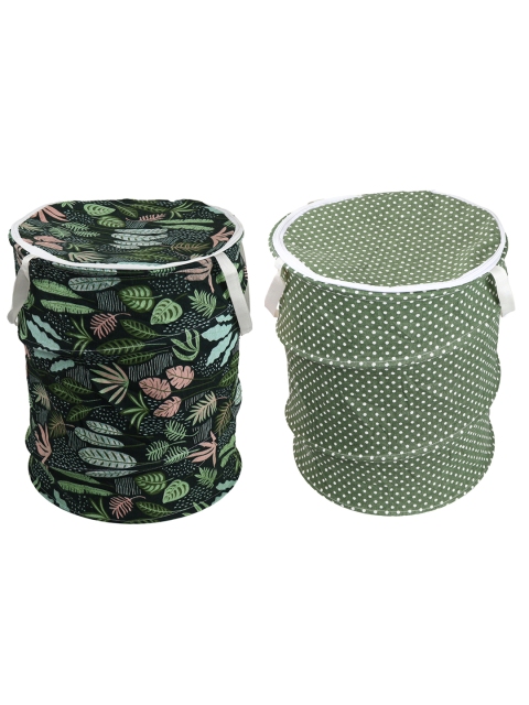 

OddCroft Black & Green Set of 2 Printed Foldable Laundry Baskets