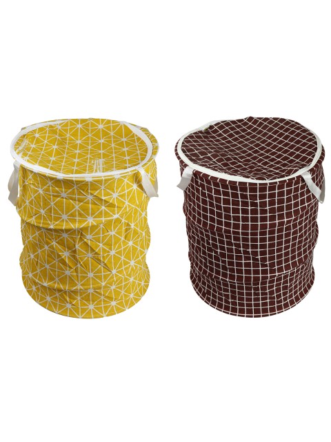 

OddCroft Set Of 2 Printed Laundry Basket, Yellow