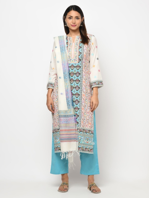 

Safaa Blue & White Unstitched Dress Material