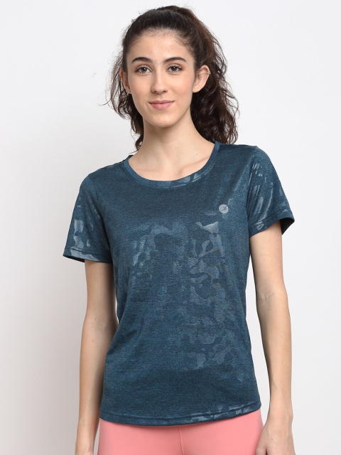 

BUKKUM Women Teal Green Printed Slim Fit Gym T-shirt