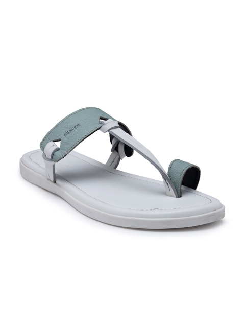 

BEAVER Men White & Green Leather Comfort Sandals