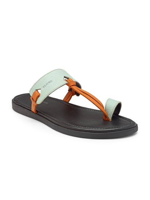 

BEAVER Men Orange & Sea Green Leather Comfort Sandals