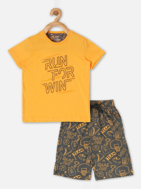 

Sweet Dreams Boys Yellow & Grey Typography Printed Night Suits