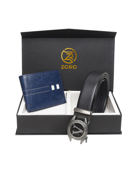 

ZORO Men Black & Blue Leather Accessory Gift Set