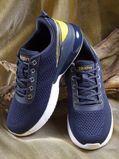 

ASIAN Men Navy Blue & Yellow Mesh Running Non-Marking Shoes