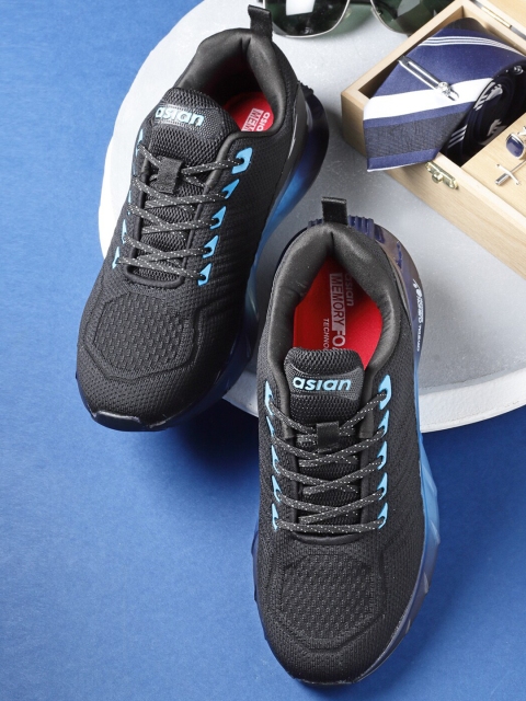 

ASIAN Men Black Mesh Non-Marking Lace-Up Running Shoes