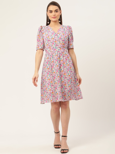 

Madame Women Pink & Orange Floral Wrap Dress