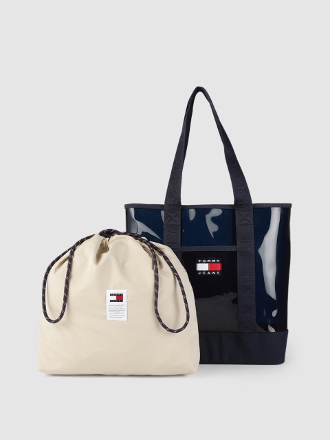 

Tommy Hilfiger Navy Blue Solid Shopper Tote Bag With Pouch