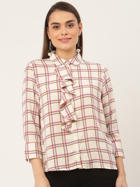 

Madame Women Beige & Brown Windowpane Checked Casual Shirt